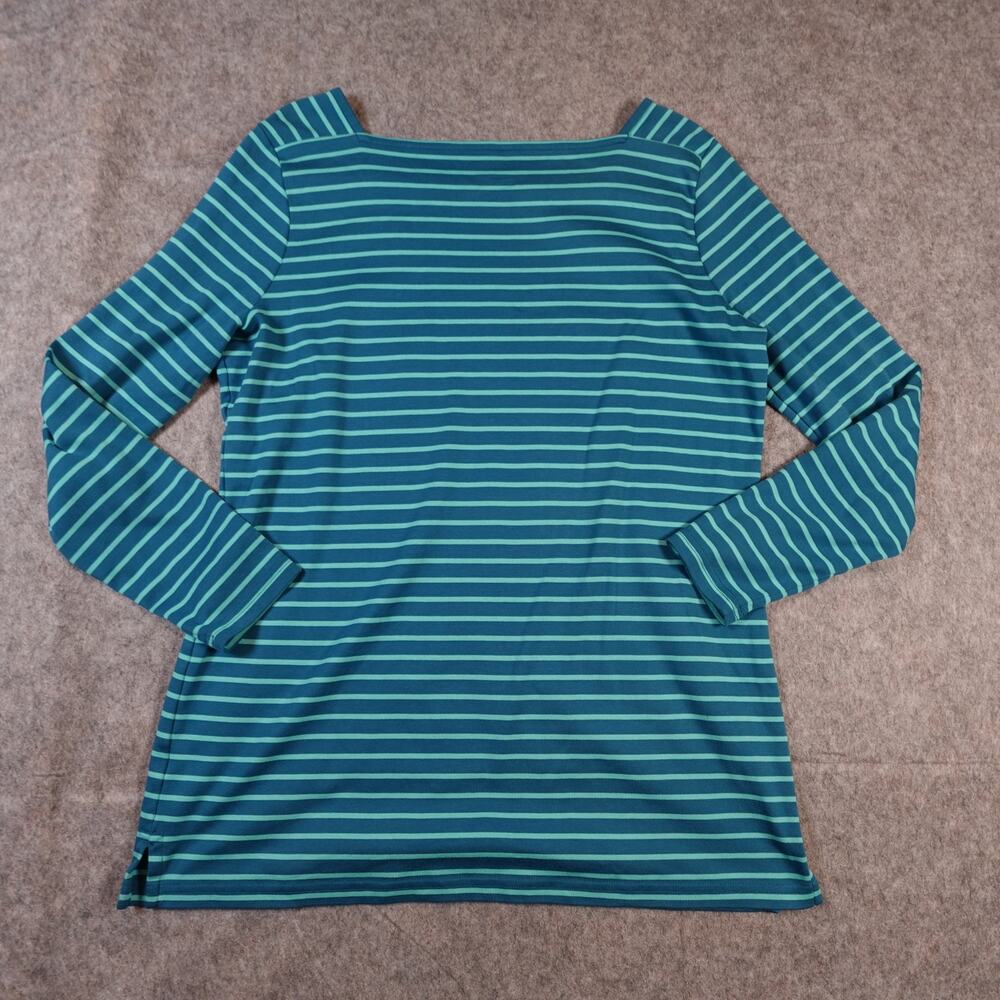 LL Bean Top Womens Medium Square Neck Striped Blue Green Long Sleeve Knit - Picture 3 of 7